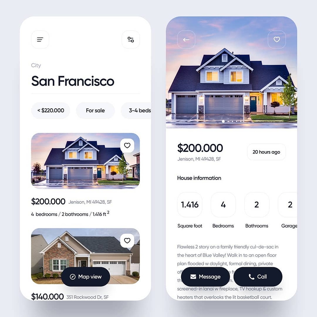 Dynamic Real Estate App Design Simple And Clean UI Open Source