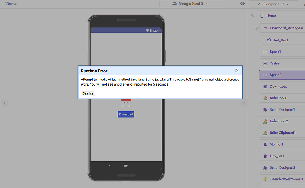 Attempt to invoke virtual method 'java.lang.String java.lang.Throwable